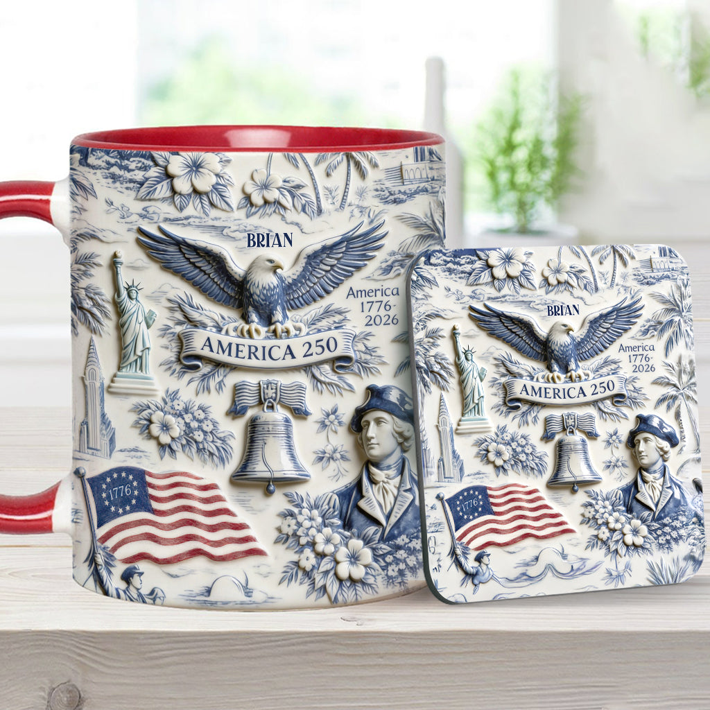 250 Jahre Amerika 1776–2026 Vintage Patriotisch - Personalisierte Unabhängigkeitstag/ 4. Juli Akzentbecher & Untersetzer