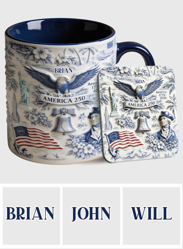 250 Jahre Amerika 1776–2026 Vintage Patriotisch - Personalisierte Unabhängigkeitstag/ 4. Juli Akzentbecher & Untersetzer