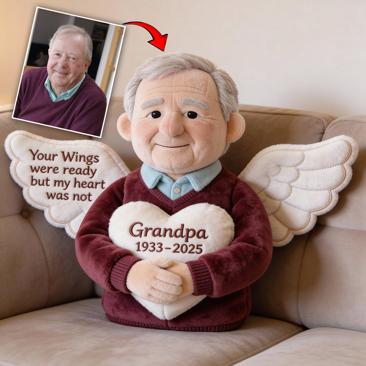 Tes ailes étaient prêtes, mais mon cœur ne l'était pas - Coussin commémoratif personnalisé en fausse fourrure