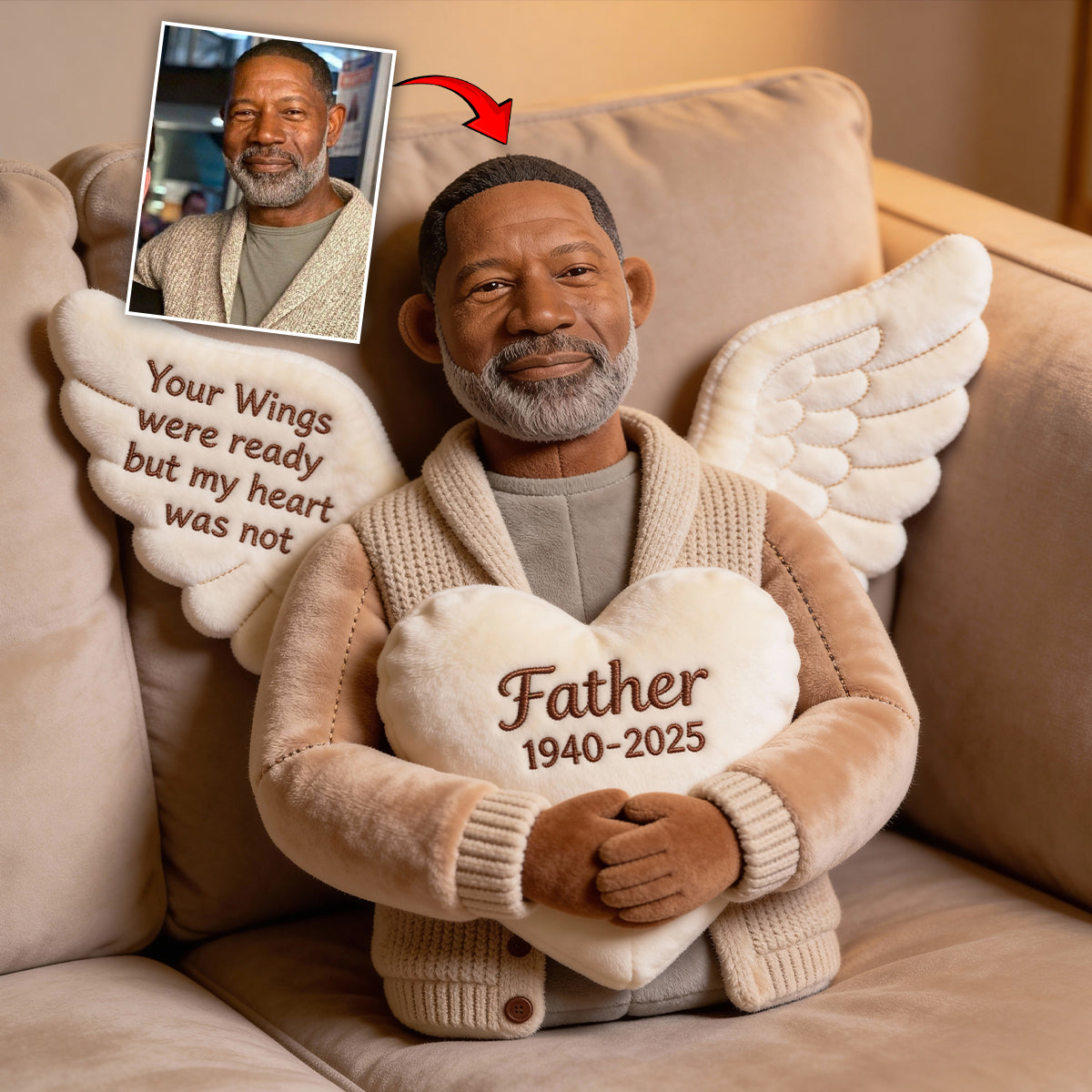 Tes ailes étaient prêtes, mais mon cœur ne l'était pas - Coussin commémoratif personnalisé en fausse fourrure