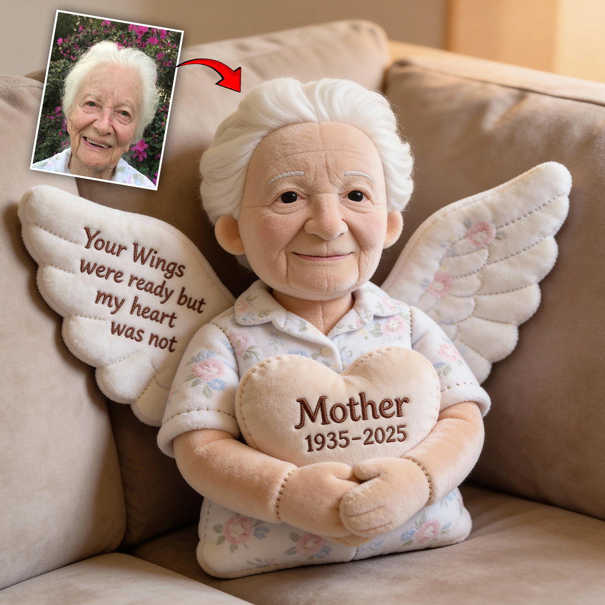Tes ailes étaient prêtes, mais mon cœur ne l'était pas - Coussin commémoratif personnalisé en fausse fourrure
