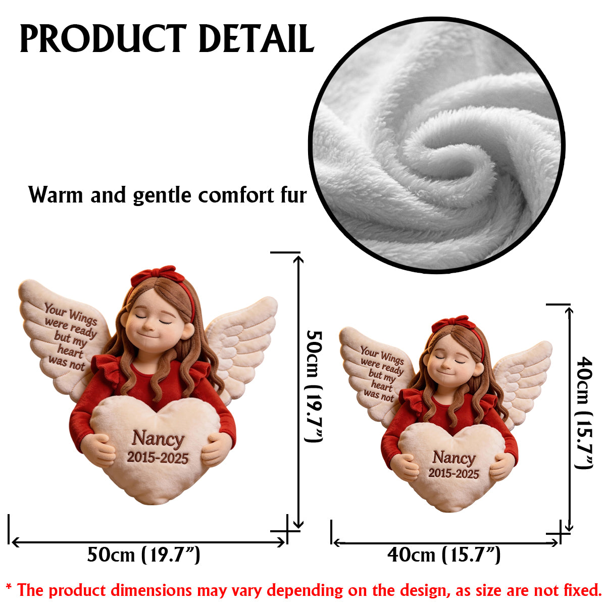 Tes ailes étaient prêtes, mais mon cœur ne l'était pas - Coussin commémoratif personnalisé en fausse fourrure