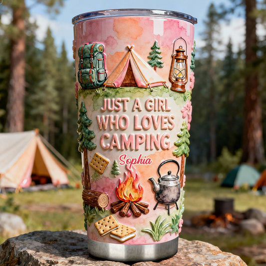 Une fille qui adore le camping - Gobelet isotherme de camping personnalisé