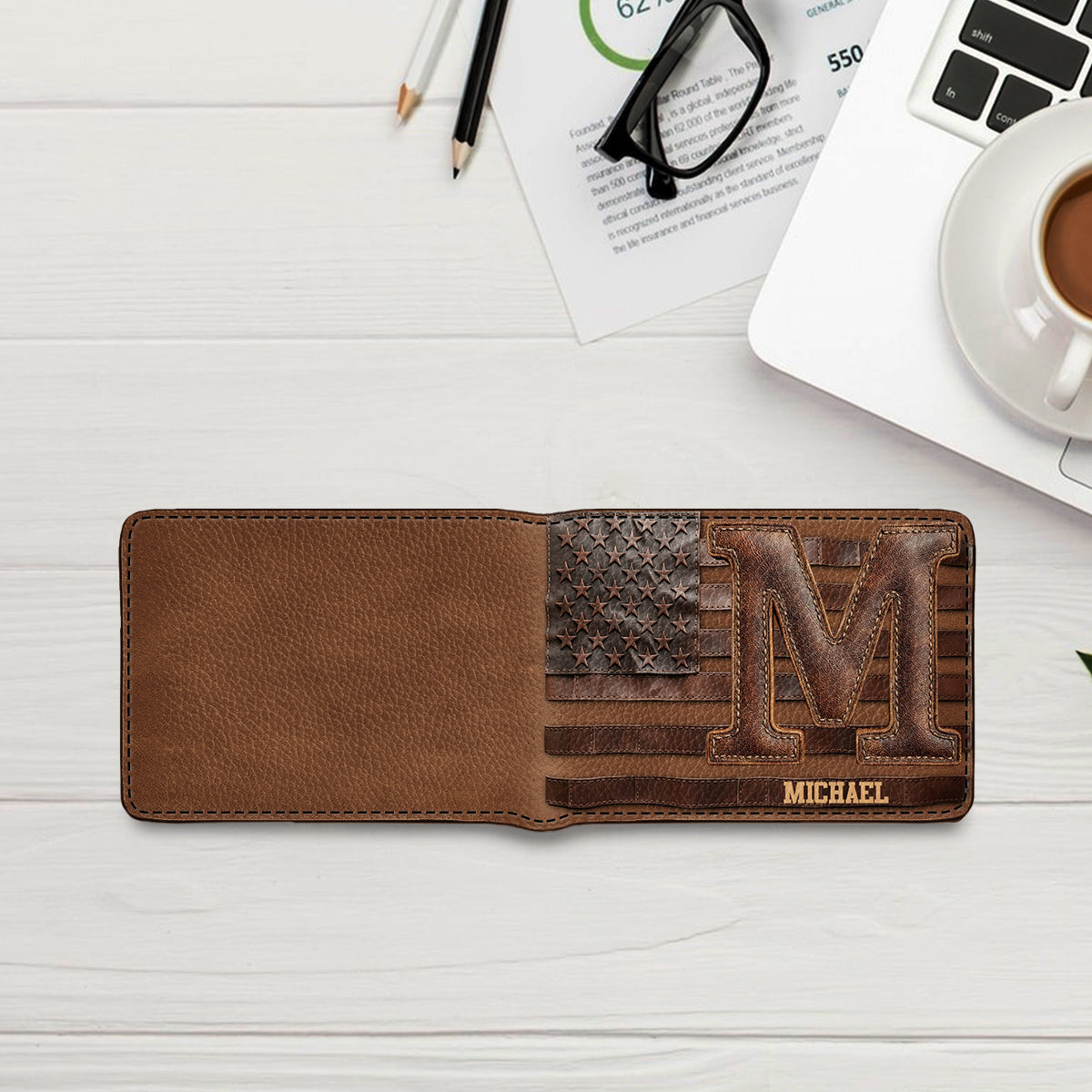 Alphabet Leather - Portefeuille en cuir personnalisé