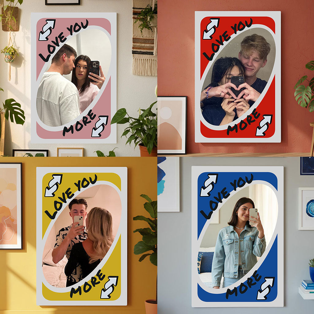 „Ich liebe dich mehr“-Umkehrkarte – Personalisierter Wandspiegel für Paare