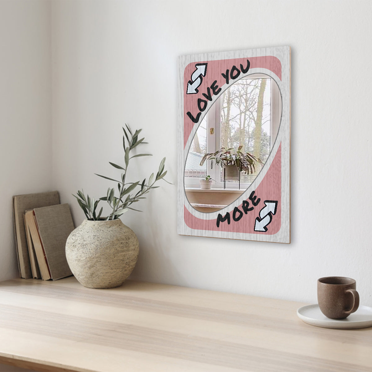 „Ich liebe dich mehr“-Umkehrkarte – Personalisierter Wandspiegel für Paare