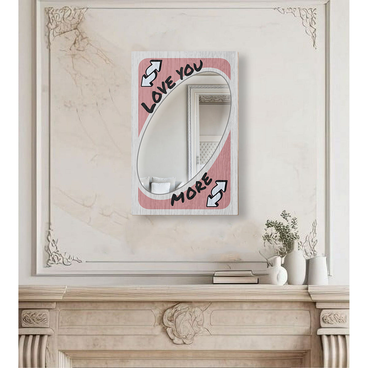 „Ich liebe dich mehr“-Umkehrkarte – Personalisierter Wandspiegel für Paare