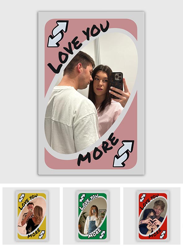 „Ich liebe dich mehr“-Umkehrkarte – Personalisierter Wandspiegel für Paare