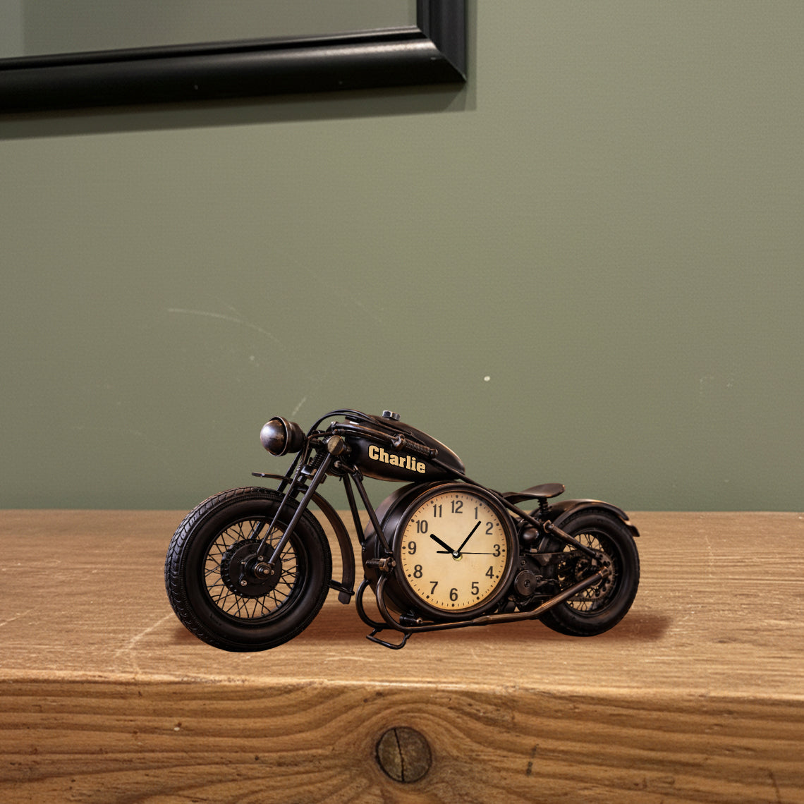 Motorrad, Geschenk für Biker – Personalisierte Biker-Tischuhr mit Plakette