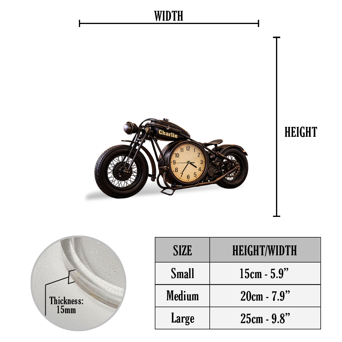 Motorrad, Geschenk für Biker – Personalisierte Biker-Tischuhr mit Plakette