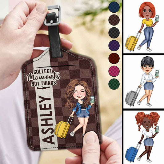 Collect Moments Not Things - Personalized Travelling Leather Luggage Tag