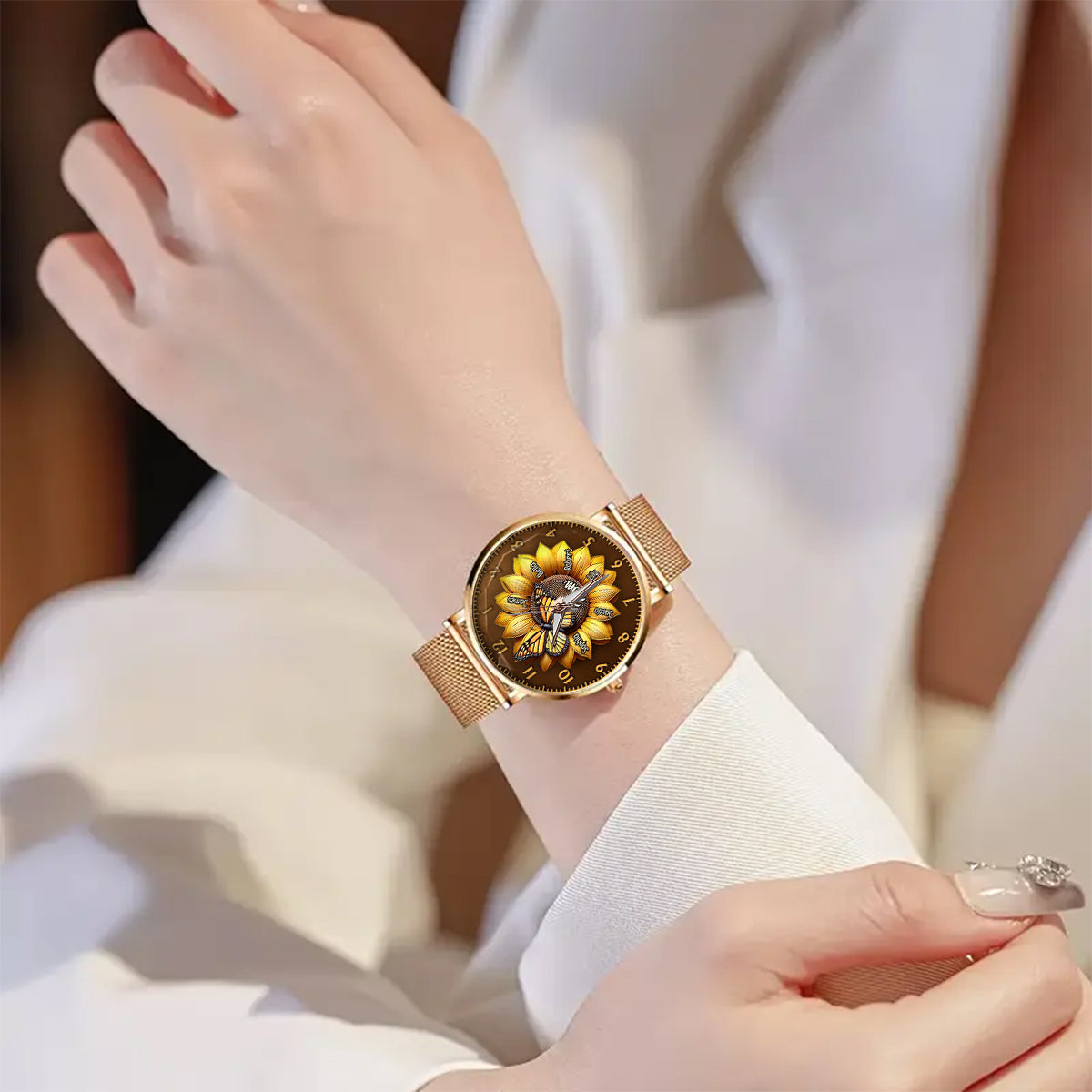 Sunflower Gift For Mom Grandma - Personalized Mother Women Hand Watch
