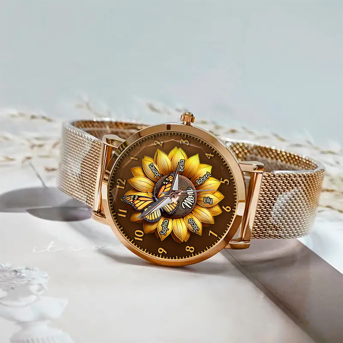 Sunflower Gift For Mom Grandma - Personalized Mother Women Hand Watch