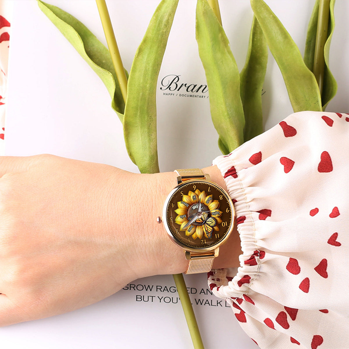 Sunflower Gift For Mom Grandma - Personalized Mother Women Hand Watch