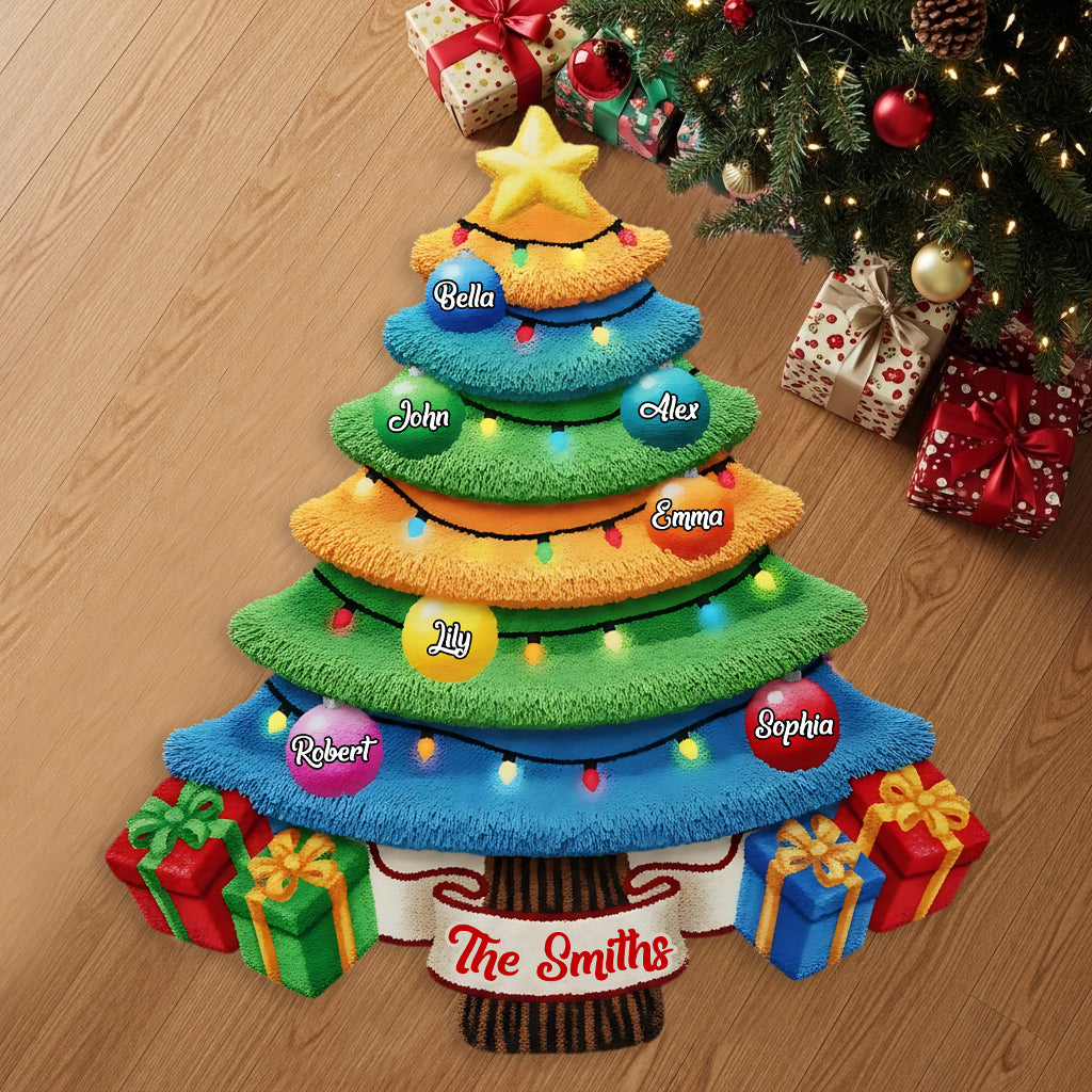 Sapin de Noël familial - Tapis de Noël antidérapant personnalisé pour la famille