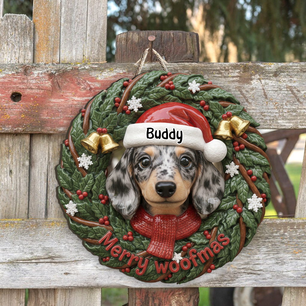 Fröhliche Hundeweihnachten! Wunderschöner Kranz für Hundeliebhaber – personalisiertes Holzschild in Hundeform