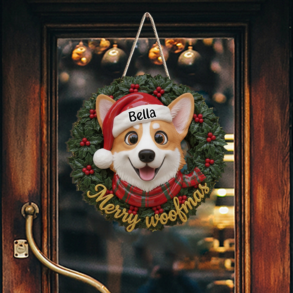 Fröhliche Hundeweihnachten! Wunderschöner Kranz für Hundeliebhaber – personalisiertes Holzschild in Hundeform