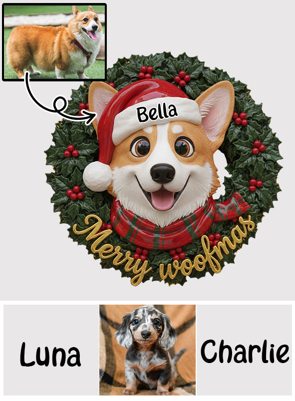 Fröhliche Hundeweihnachten! Wunderschöner Kranz für Hundeliebhaber – personalisiertes Holzschild in Hundeform
