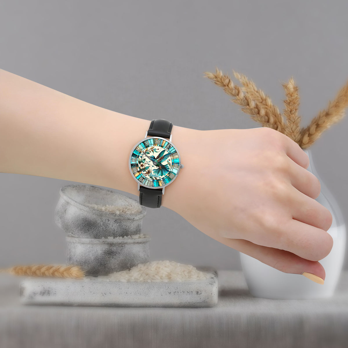 Colibri bleu - Montre-bracelet personnalisée Colibri