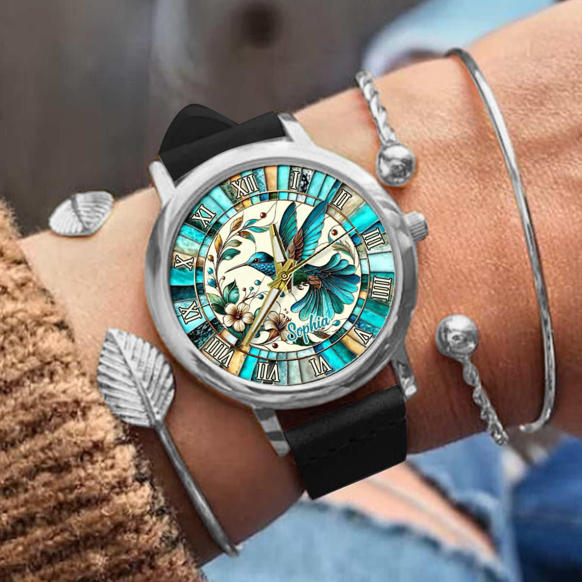 Colibri bleu - Montre-bracelet personnalisée Colibri