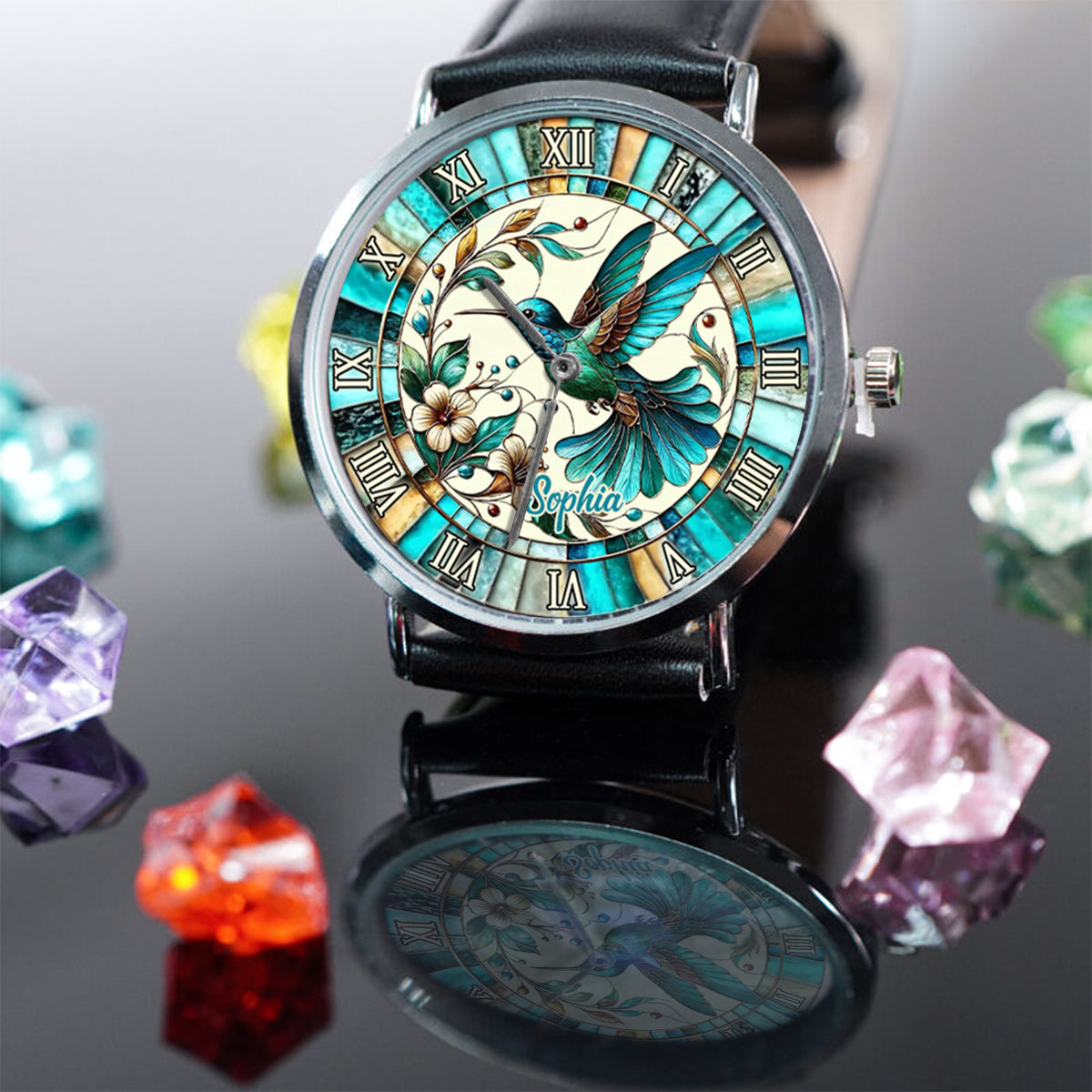 Colibri bleu - Montre-bracelet personnalisée Colibri