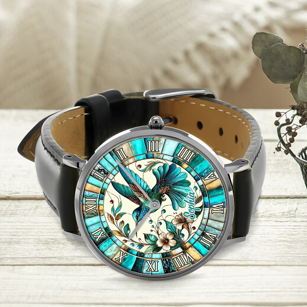 Colibri bleu - Montre-bracelet personnalisée Colibri