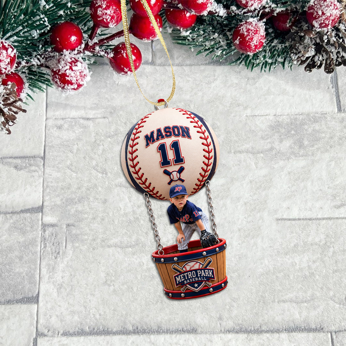 Any Sport Team Photo - Personalized Baseball Ornament With Charm