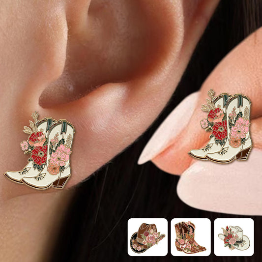 Boucles d'oreilles cowgirl chic à motif floral - Boucles d'oreilles personnalisées style cowgirl