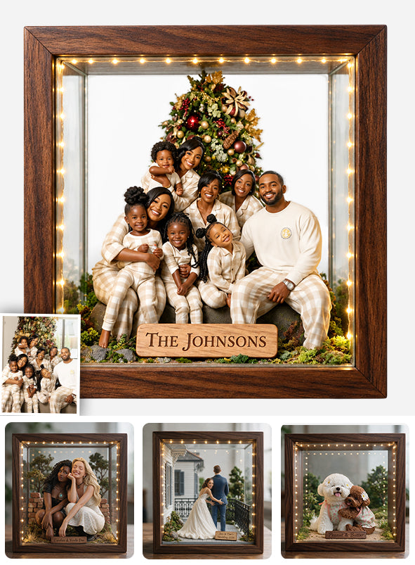 Miniature Style Gift, Custom From Any Photo - Personalized Family Wooden Frame LED Light