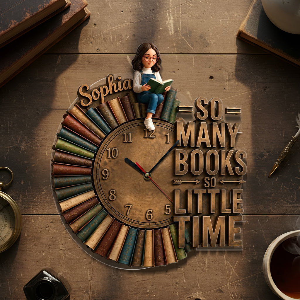 So Many Books So Little Time - Personalized Book Acrylic Wall Clock
