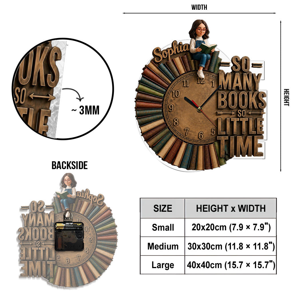 So Many Books So Little Time - Personalized Book Acrylic Wall Clock