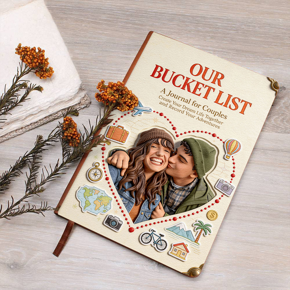 Unsere Bucket List, die Bucket List für Paare – personalisiertes Lederjournal für Paare
