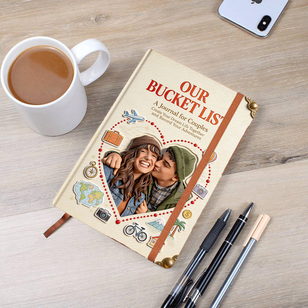 Unsere Bucket List, die Bucket List für Paare – personalisiertes Lederjournal für Paare