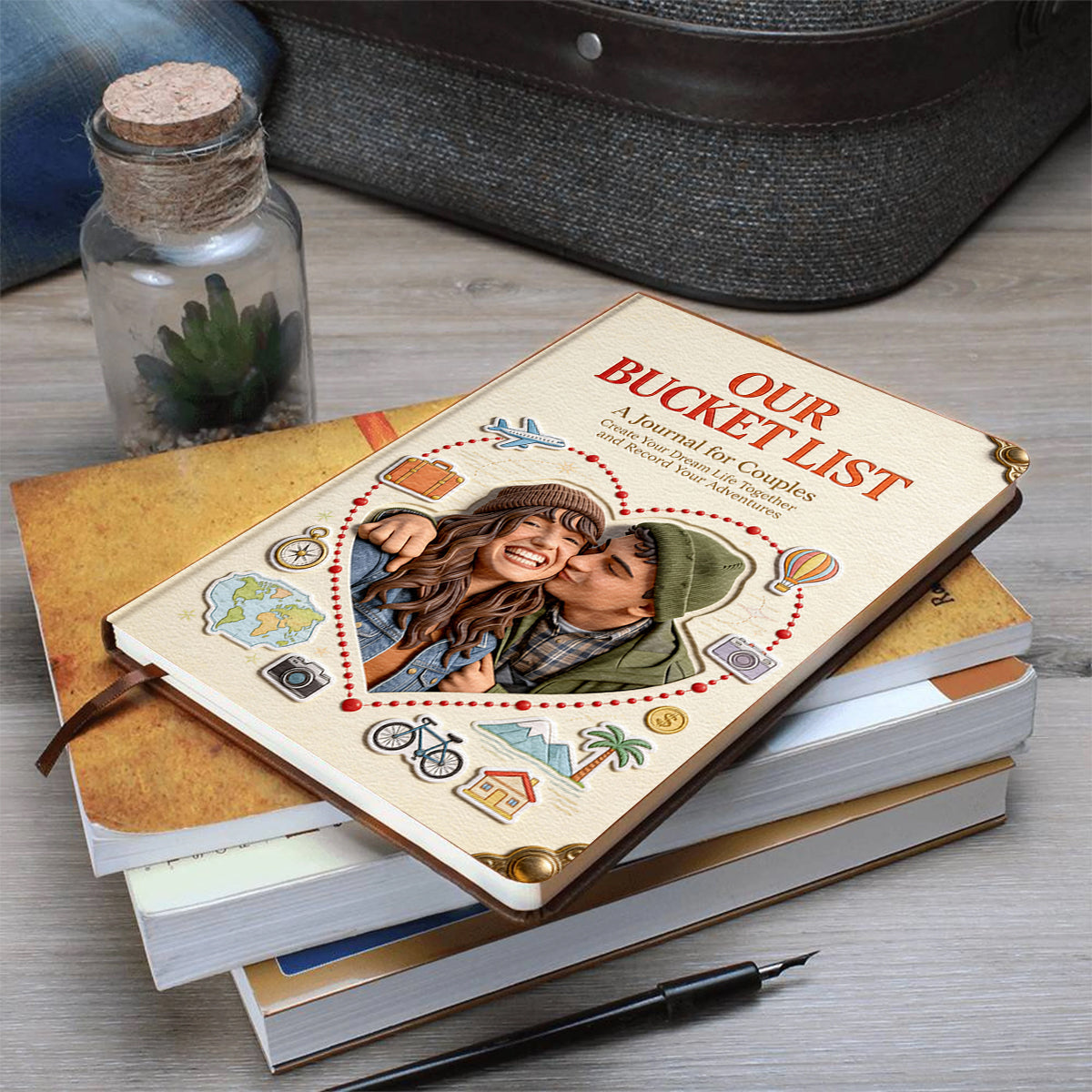Unsere Bucket List, die Bucket List für Paare – personalisiertes Lederjournal für Paare