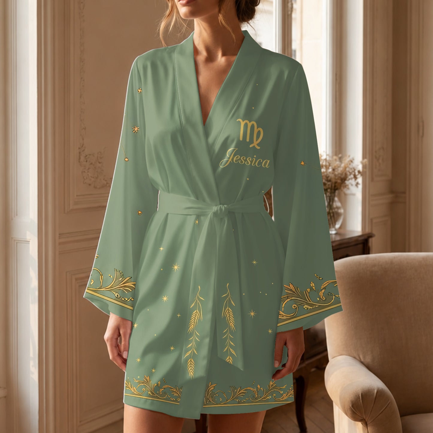 Zodiac Sign Luxury Robe - Personalized Horoscope Satin Robe