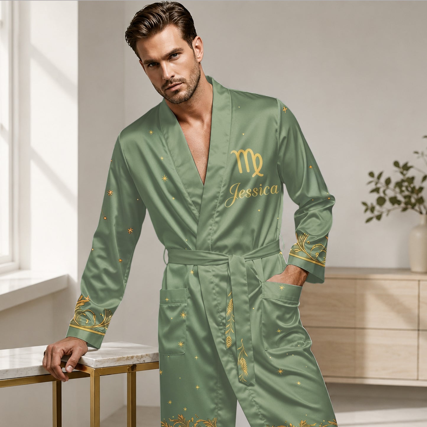 Zodiac Sign Luxury Robe - Personalized Horoscope Satin Robe