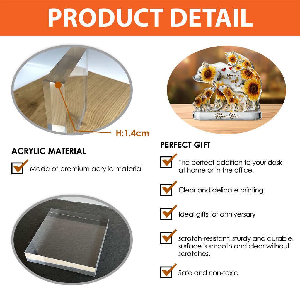 Mama Bear - Personalized Mother Custom Shaped Acrylic Plaque