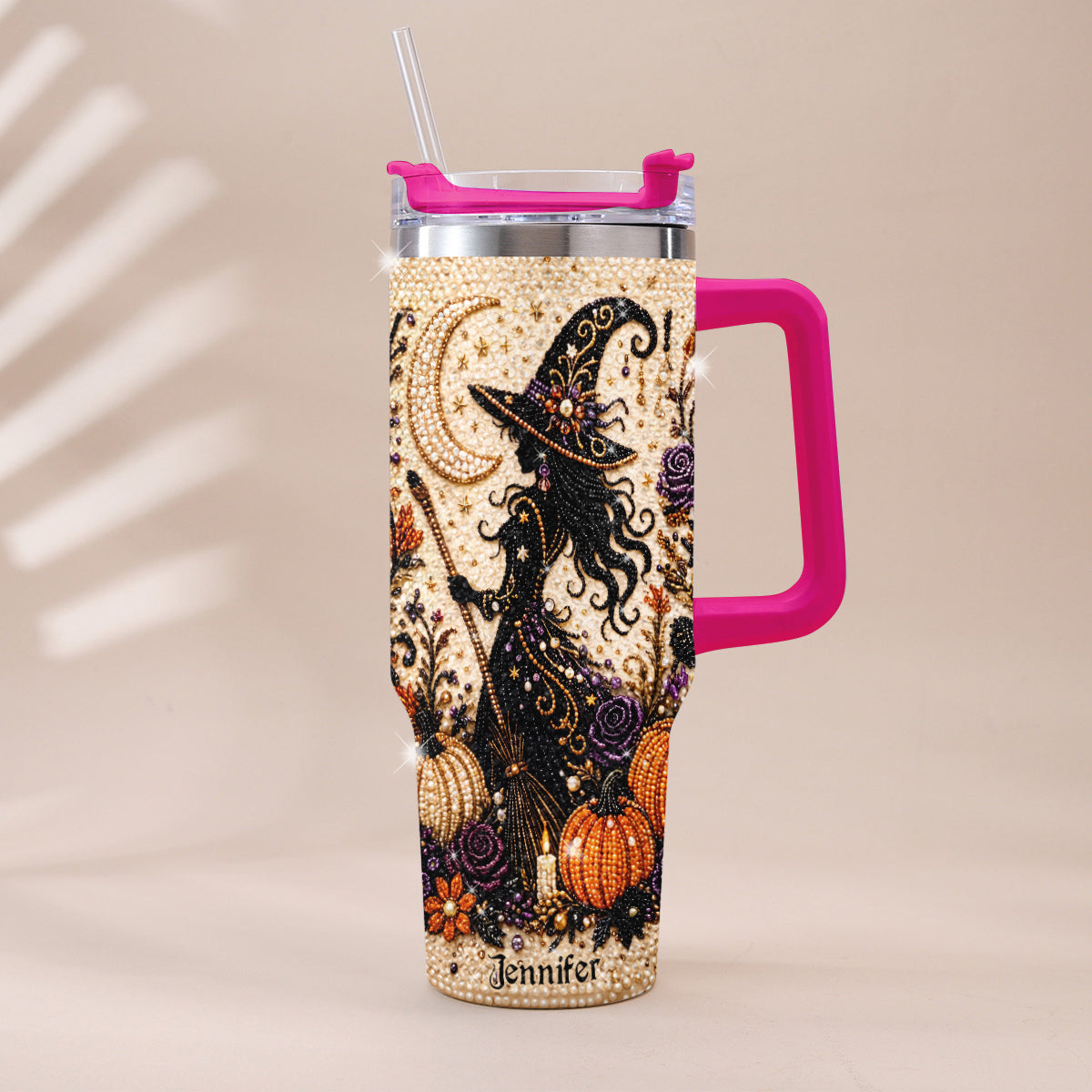 Diamond Witch - Personalized Witch Rhinestone Tumbler With Handle