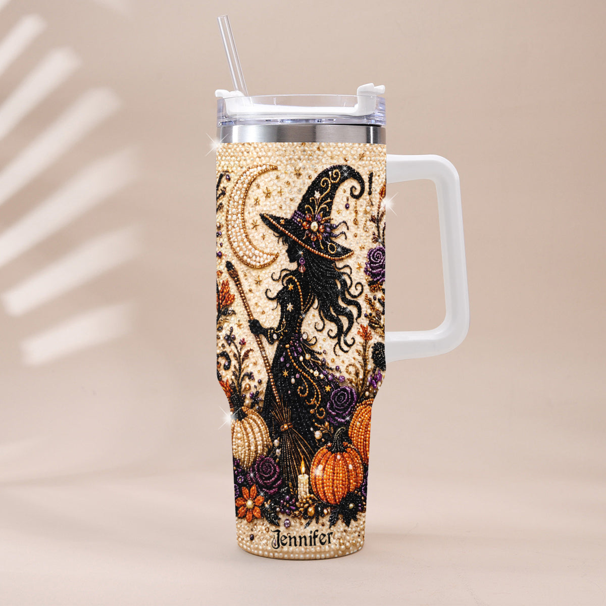 Diamond Witch - Personalized Witch Rhinestone Tumbler With Handle
