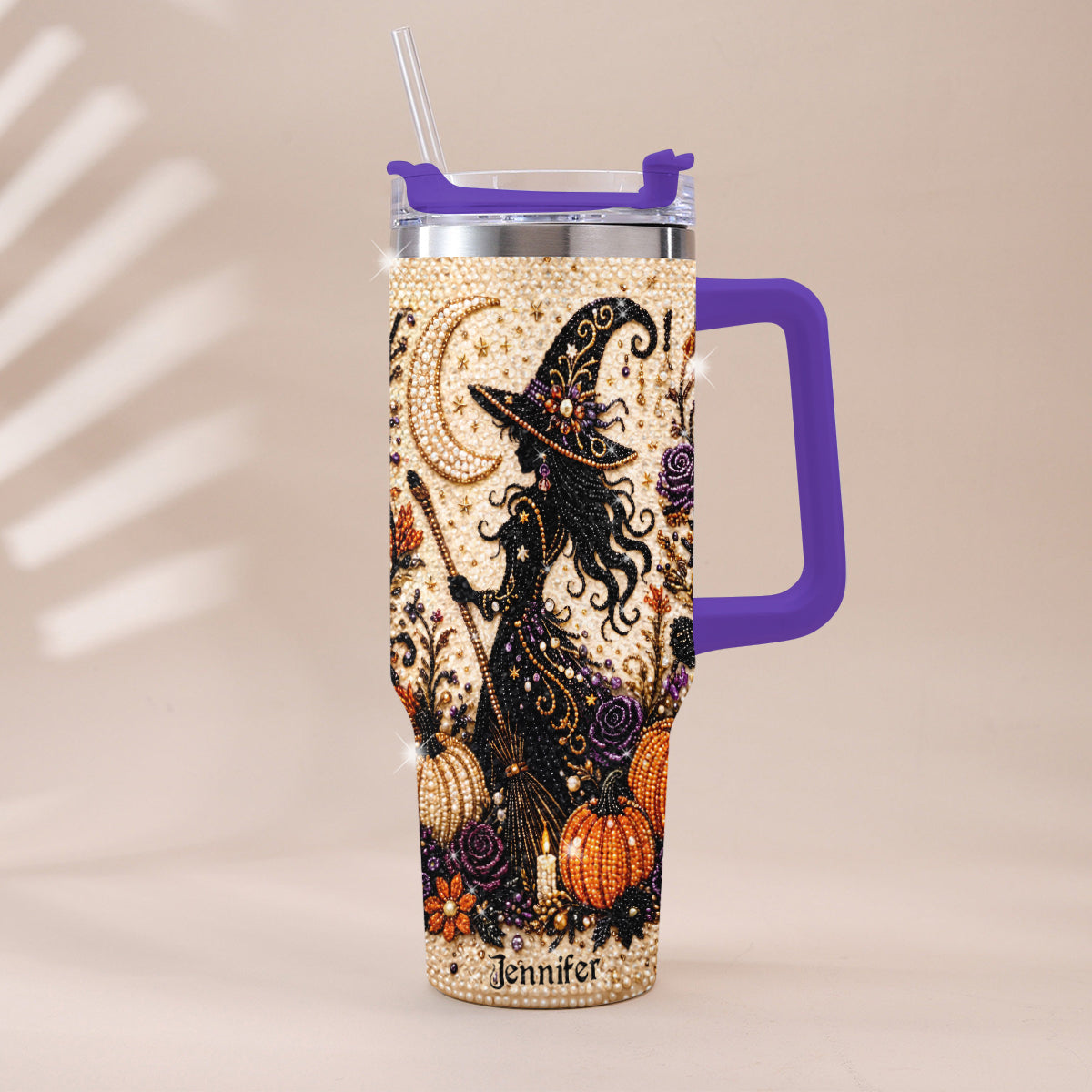 Diamond Witch - Personalized Witch Rhinestone Tumbler With Handle
