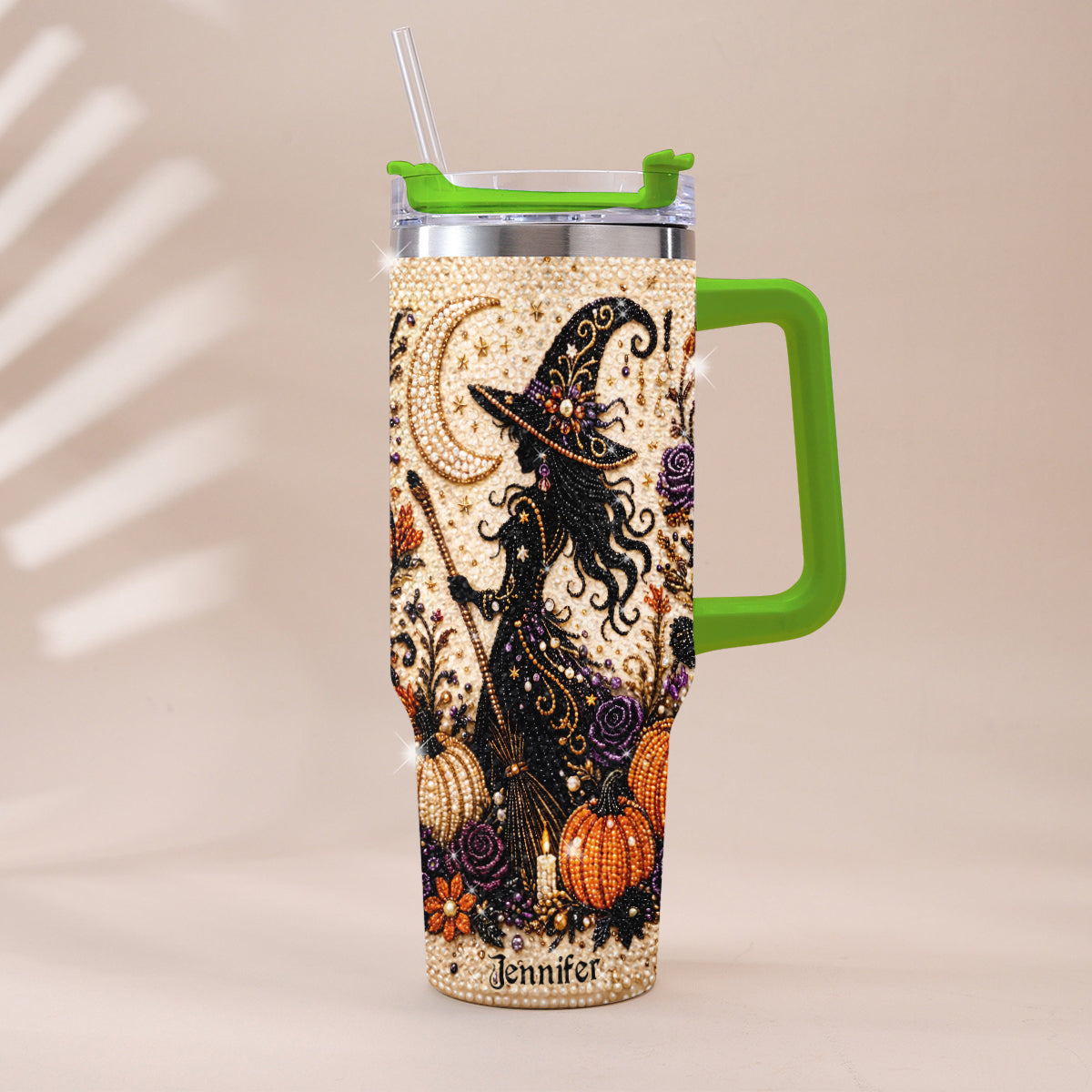 Diamond Witch - Personalized Witch Rhinestone Tumbler With Handle