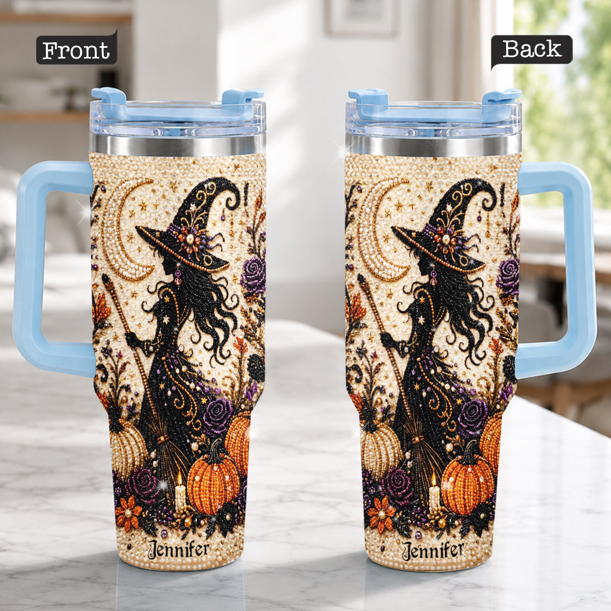 Diamond Witch - Personalized Witch Rhinestone Tumbler With Handle
