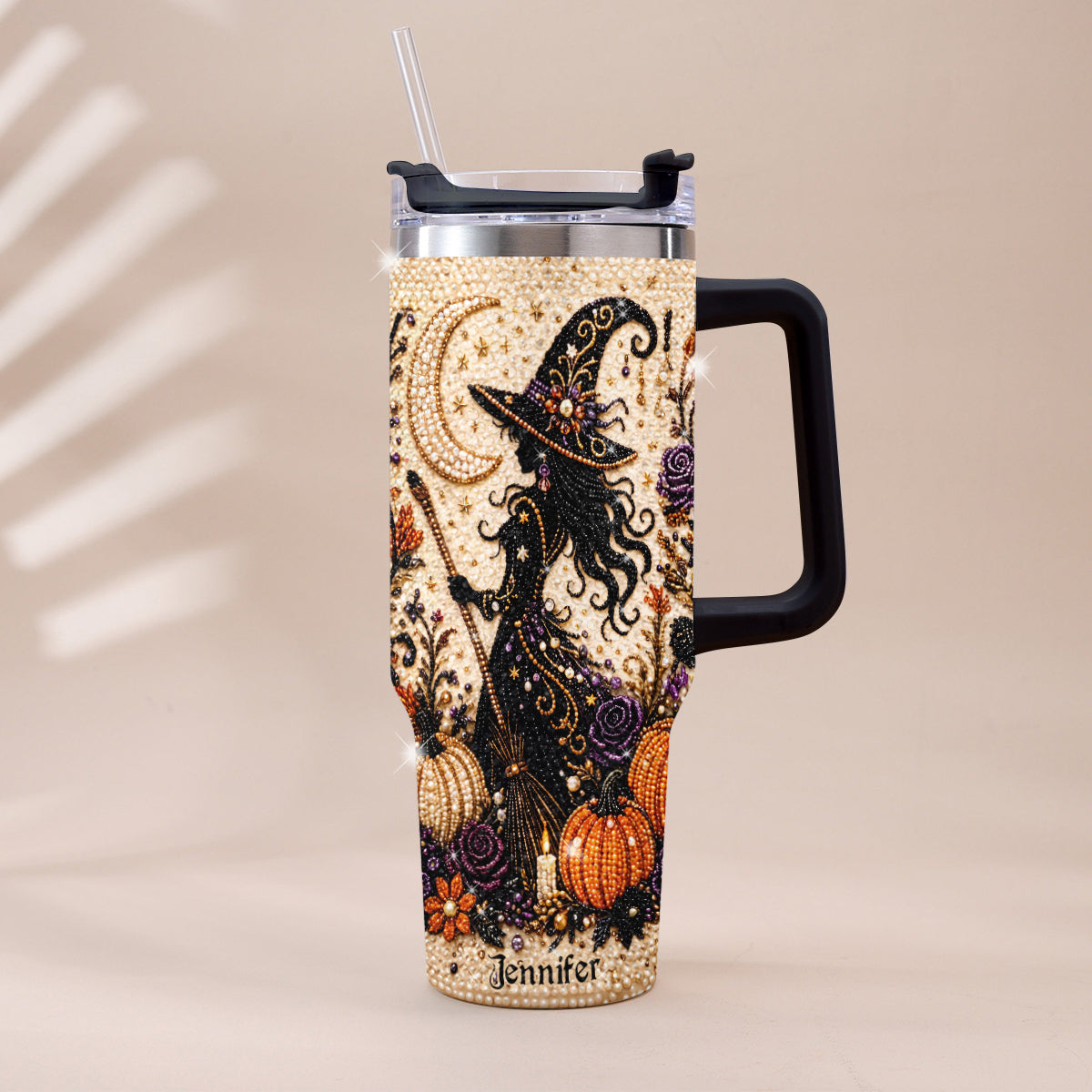 Diamond Witch - Personalized Witch Rhinestone Tumbler With Handle