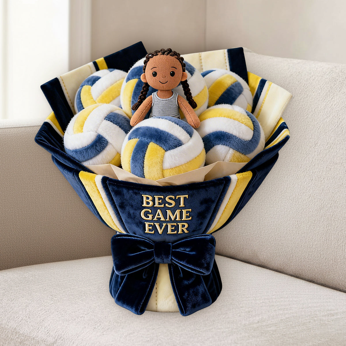 Love Volleyball Plush Bouquet - Personalized Volleyball Premium Faux Fur Pillow