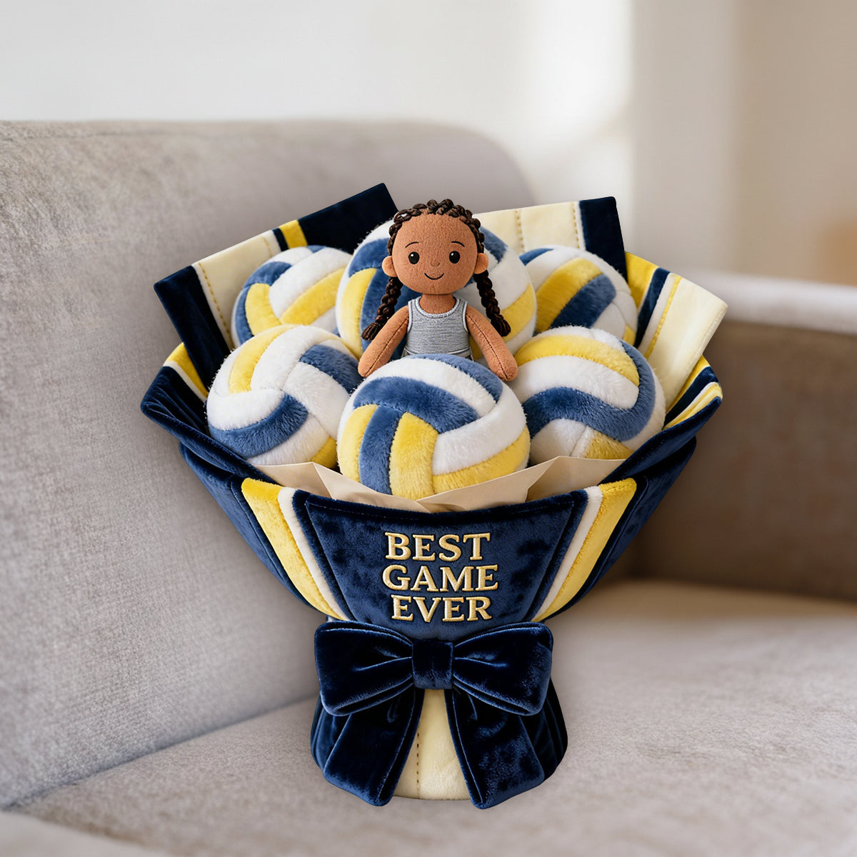 Love Volleyball Plush Bouquet - Personalized Volleyball Premium Faux Fur Pillow