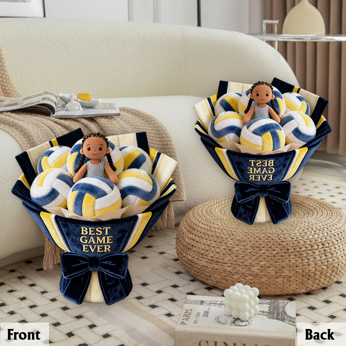 Love Volleyball Plush Bouquet - Personalized Volleyball Premium Faux Fur Pillow