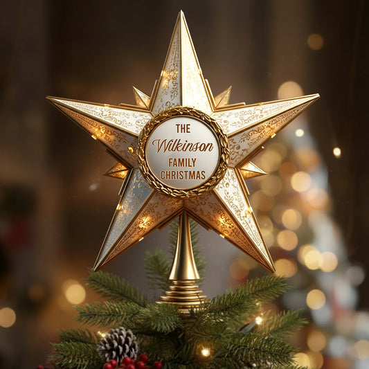 Glänzender Weihnachtsbaumstern – Personalisierter LED-Lichterbaumspitzen für die ganze Familie