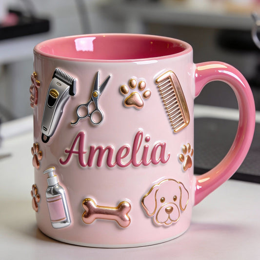 Toiletteur pour chiens - Mug et sous-verre personnalisés « Toiletteur pour chiens »