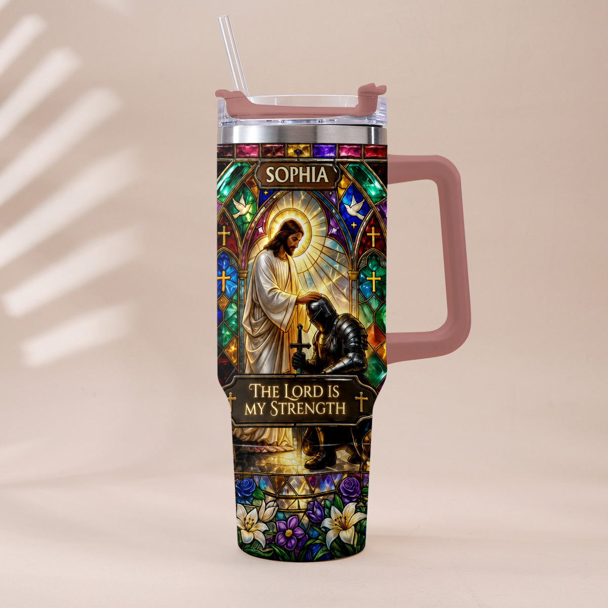 The Lord Is My Strength - Personalized Christian Tumbler With Handle