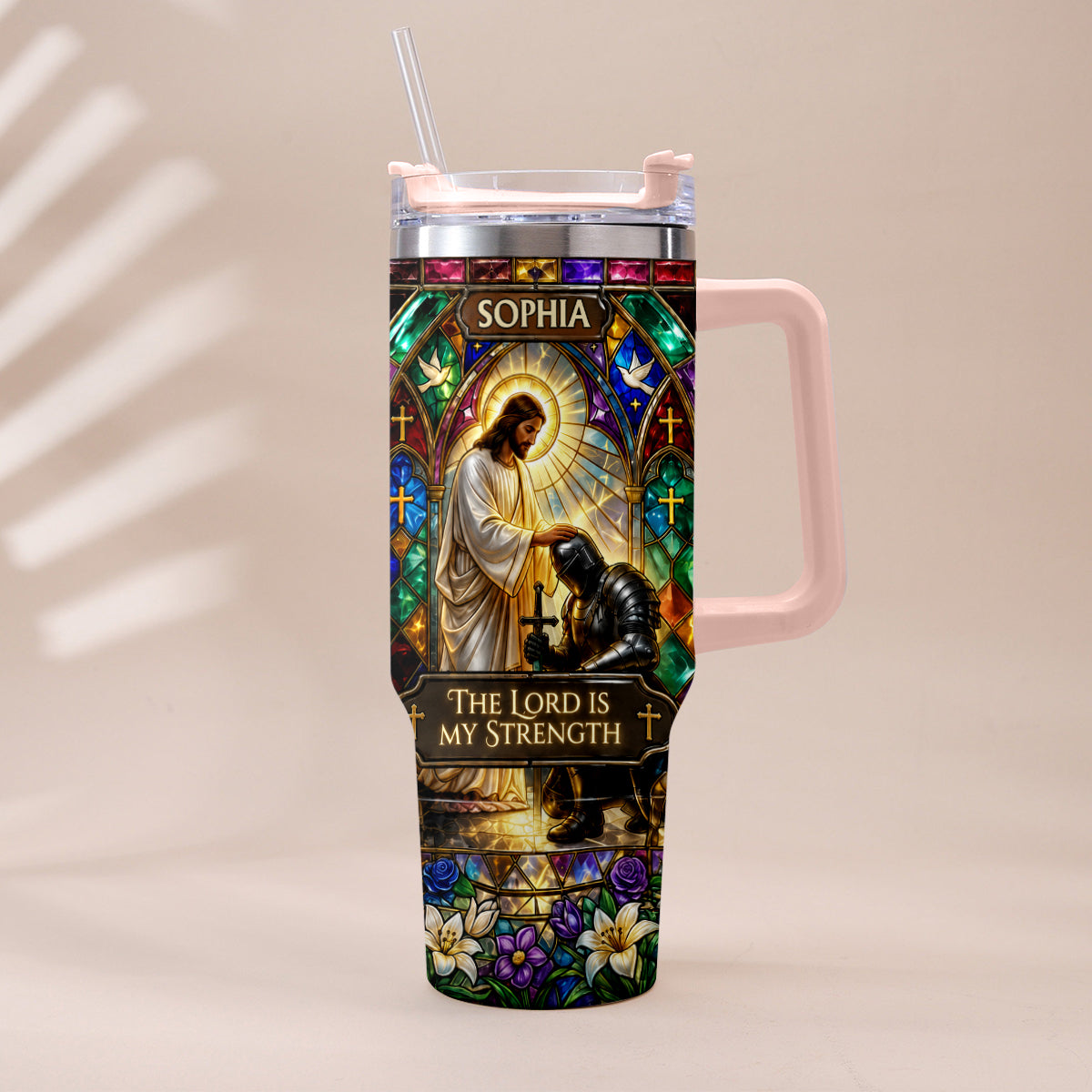 The Lord Is My Strength - Personalized Christian Tumbler With Handle